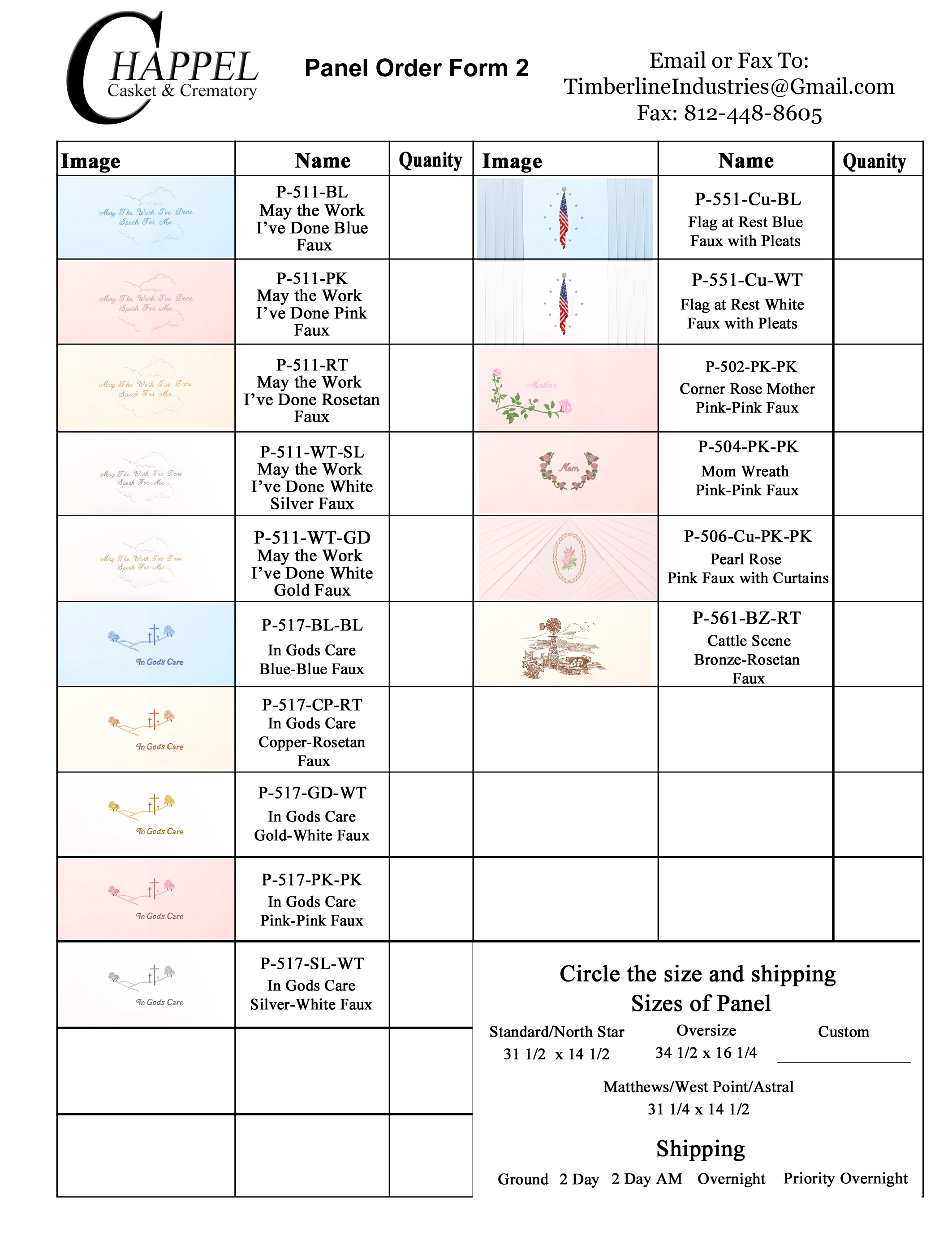 Chappel Panel Order Form 2